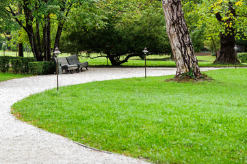 A path of white gravel in the park