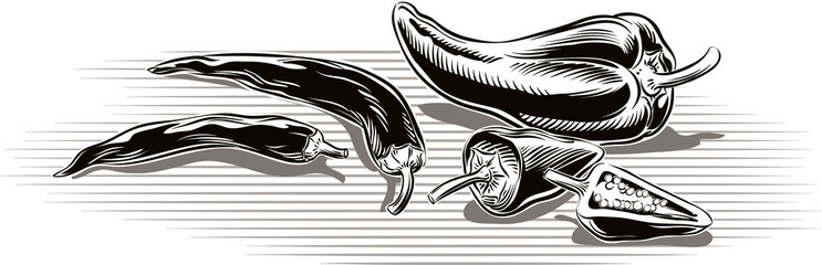 Composition with pepper, hot peppers.