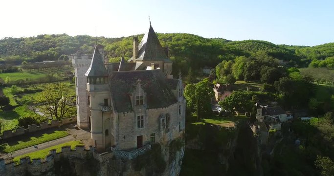 Aerial view of Chateau de Montfort, Dordogne, France