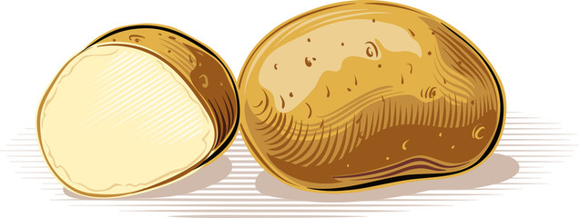 Potatoes resting on a plane.