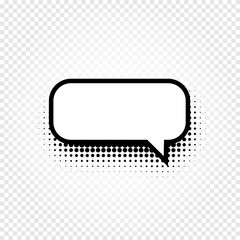 Isolated abstract black and white color comic speech balloon icon on checkered background, dialogue box sign, dialog frame vector illustration