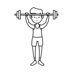 man lifting dumbbells, cartoon icon over white background. fitness lifestyle concept.  vector illustration