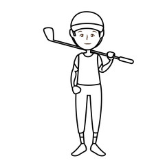 man holding a golf stick, cartoon icon over white background. vector illustration