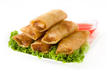 Vegetable spring rolls isolated on white background


