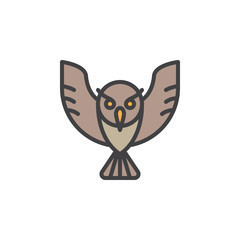 Owl filled outline icon, line vector sign, linear colorful pictogram. Symbol, logo illustration. Pixel perfect