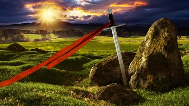Sword in the dramatic sunny landscape.