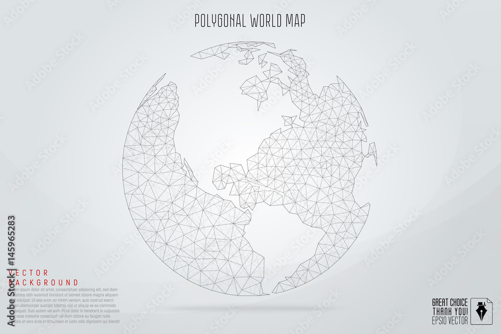 Poster abstract polygonal space low poly planet earth with connecting dots and lines. polygonal earth vecto