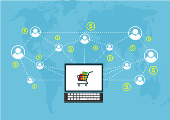 Shopping basket Concept of global business network