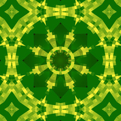 Mosaic, gold on green, symmetric figure, magic flower