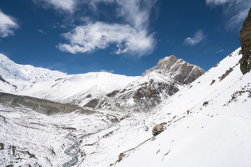 Fototapeta na wymiar Landscape in Annapurna circuit,trekking in Nepal