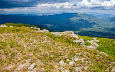 huge rocks in valley on top of mountain ridge