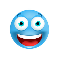 Cute Blue Emoticon on White Background. Isolated Vector Illustration 