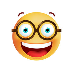 Cute Emoticon with Glasses on White Background. Isolated Vector Illustration 
