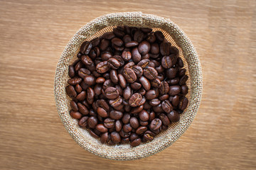 Coffee beans on wooden boards