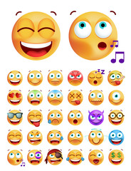 Set of Cute Emoticons on White Background. Isolated Vector Illustration 