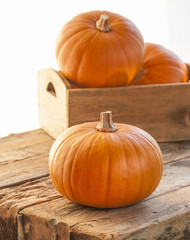 Pumpkins on a wooden table