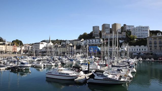 Torquay Devon harbour with boats and yachts  pan