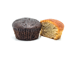 Banana cake and Chocolate banana cake with white background.