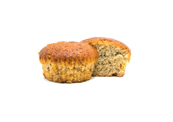 Banana cake with white background.