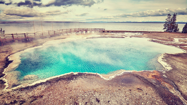 Color toned picture of a hot spring in Yellowstone National Park, Wyoming, USA.