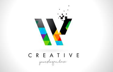 W Letter Logo with Colorful Triangles Texture Design Vector.