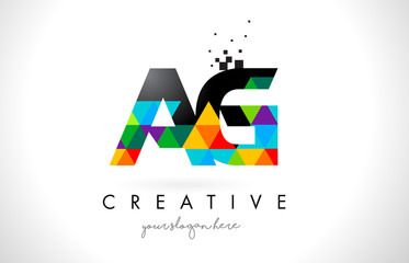 AG A G Letter Logo with Colorful Triangles Texture Design Vector.