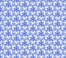 Floral blue and white ornament. Seamless abstract classic pattern with flowers