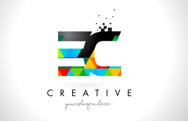 EC E C Letter Logo with Colorful Triangles Texture Design Vector.