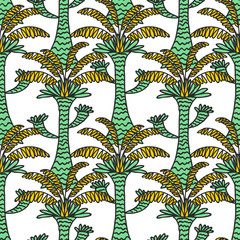 Seamless Tropical Jungle Palm Leaves Pattern.