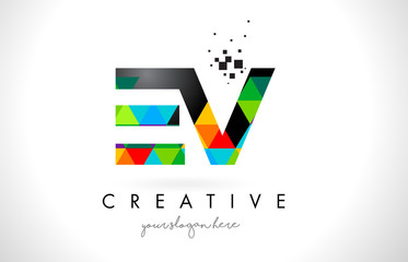 EV E V Letter Logo with Colorful Triangles Texture Design Vector.