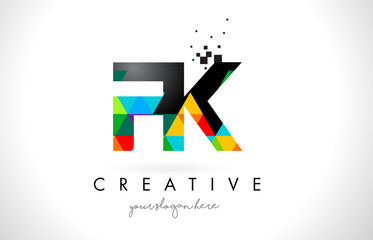 FK F K Letter Logo with Colorful Triangles Texture Design Vector.