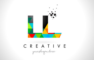 LL L Letter Logo with Colorful Triangles Texture Design Vector.