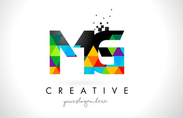 MG M G Letter Logo with Colorful Triangles Texture Design Vector.