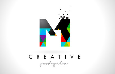 MI M I Letter Logo with Colorful Triangles Texture Design Vector.