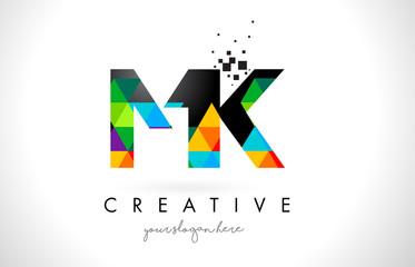 MK M K Letter Logo with Colorful Triangles Texture Design Vector.