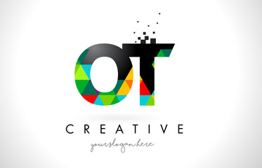 OT O T Letter Logo with Colorful Triangles Texture Design Vector.