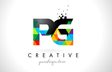 PG P G Letter Logo with Colorful Triangles Texture Design Vector.