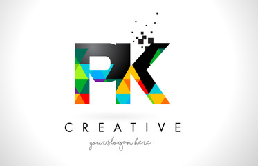 PK P K Letter Logo with Colorful Triangles Texture Design Vector. - obrazy, fototapety, plakaty