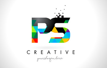 PS P S Letter Logo with Colorful Triangles Texture Design Vector. - obrazy, fototapety, plakaty