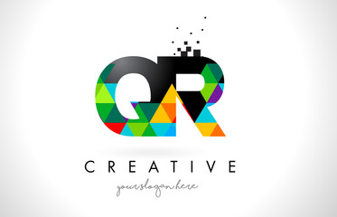 QR Q R Letter Logo with Colorful Triangles Texture Design Vector.