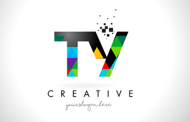 TY T Y Letter Logo with Colorful Triangles Texture Design Vector.