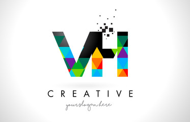 Obraz premium VH V H Letter Logo with Colorful Triangles Texture Design Vector.