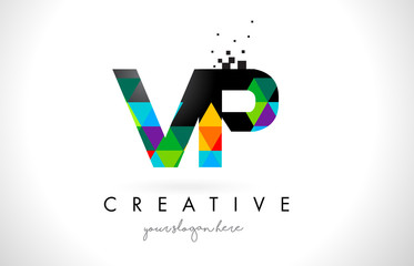 VP V P Letter Logo with Colorful Triangles Texture Design Vector.