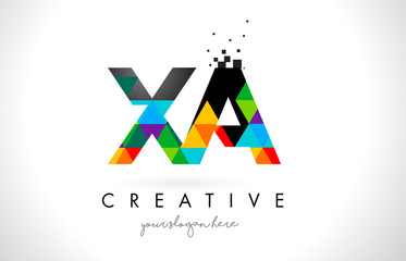 XA X A Letter Logo with Colorful Triangles Texture Design Vector.