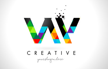 V W Letter Logo with Colorful Triangles Texture Design Vector.