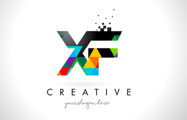 XF X F Letter Logo with Colorful Triangles Texture Design Vector.
