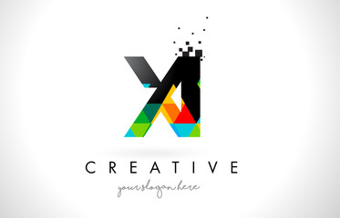 XI X I Letter Logo with Colorful Triangles Texture Design Vector.