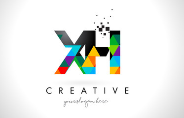 XH X H Letter Logo with Colorful Triangles Texture Design Vector.
