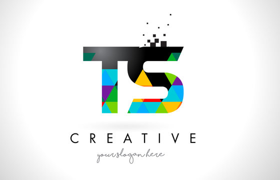 TS T S Letter Logo with Colorful Triangles Texture Design Vector.