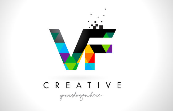 VF V F Letter Logo with Colorful Triangles Texture Design Vector.